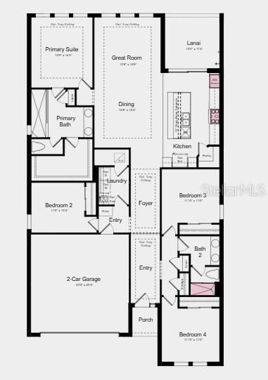 This is a floor plan for a four-bedroom home with a two-car garage and lanai — 12847 TREELINE RIDGE AVENUE, SAN ANTONIO, FL