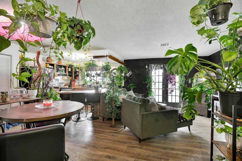 A living room and kitchen area filled with numerous hanging and potted houseplants — 11238 HOLBROOK STREET, SPRING HILL, FL