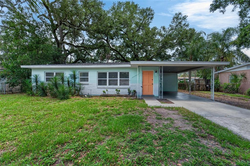 A single-story house with light green siding, a peach door, and an attached carport — 3009 E FERN STREET, TAMPA, FL