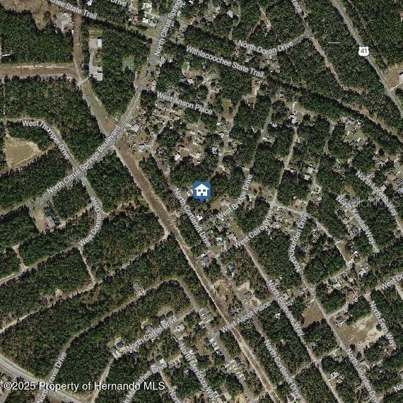 This is an aerial map showing a residential area with a house icon marking a property — 9996 N SANDREE DRIVE, CITRUS SPRINGS, FL