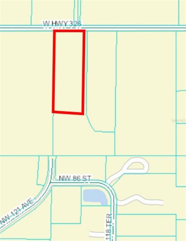 This is a map showing a rectangular property parcel outlined in red along a highway — TBD W HWY 326, OCALA, FL