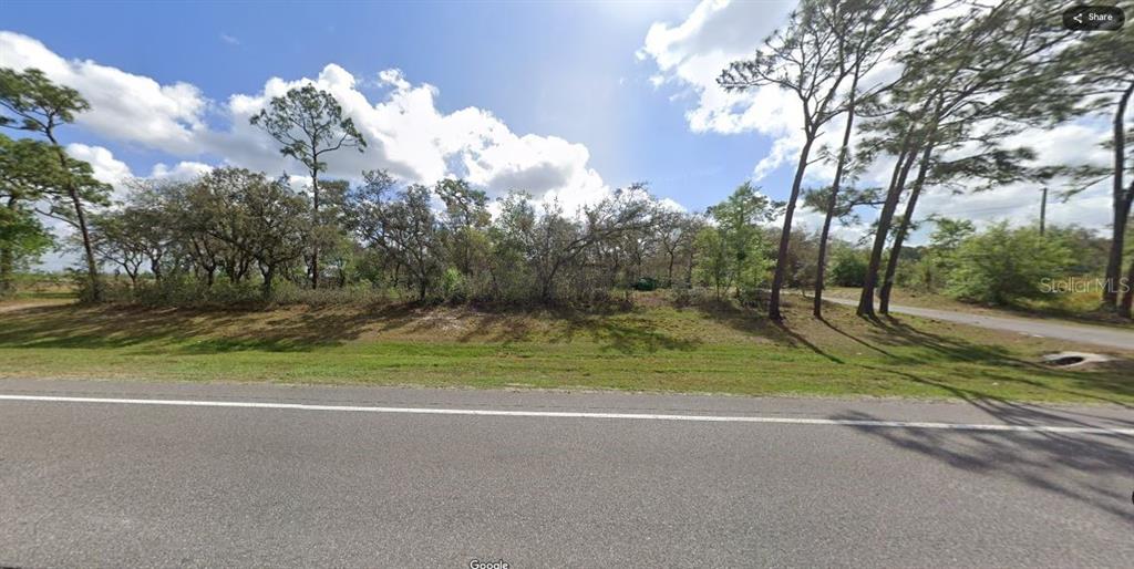 A grassy, wooded vacant lot sits alongside a paved road under a blue sky — COMMONWEALTH AVENUE N, POLK CITY, FL
