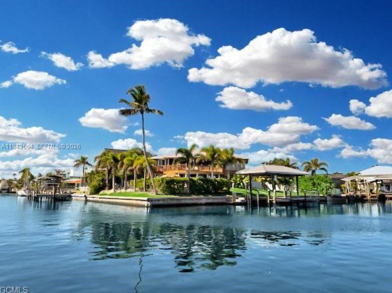 A waterfront house with palm trees and a boat dock under a cloudy blue sky — OTHER CITY - IN THE STATE OF FLORIDA, FL
