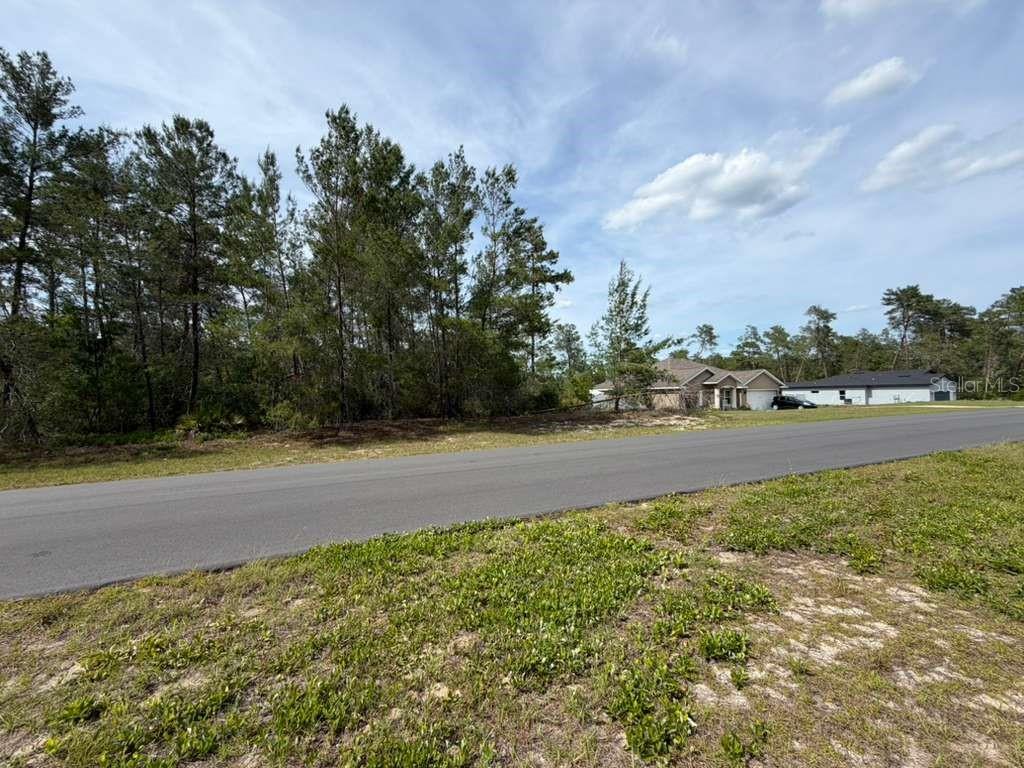 A paved road runs in front of a wooded lot with a house in the distance — TBD SW 41ST CIRCLE, OCALA, FL