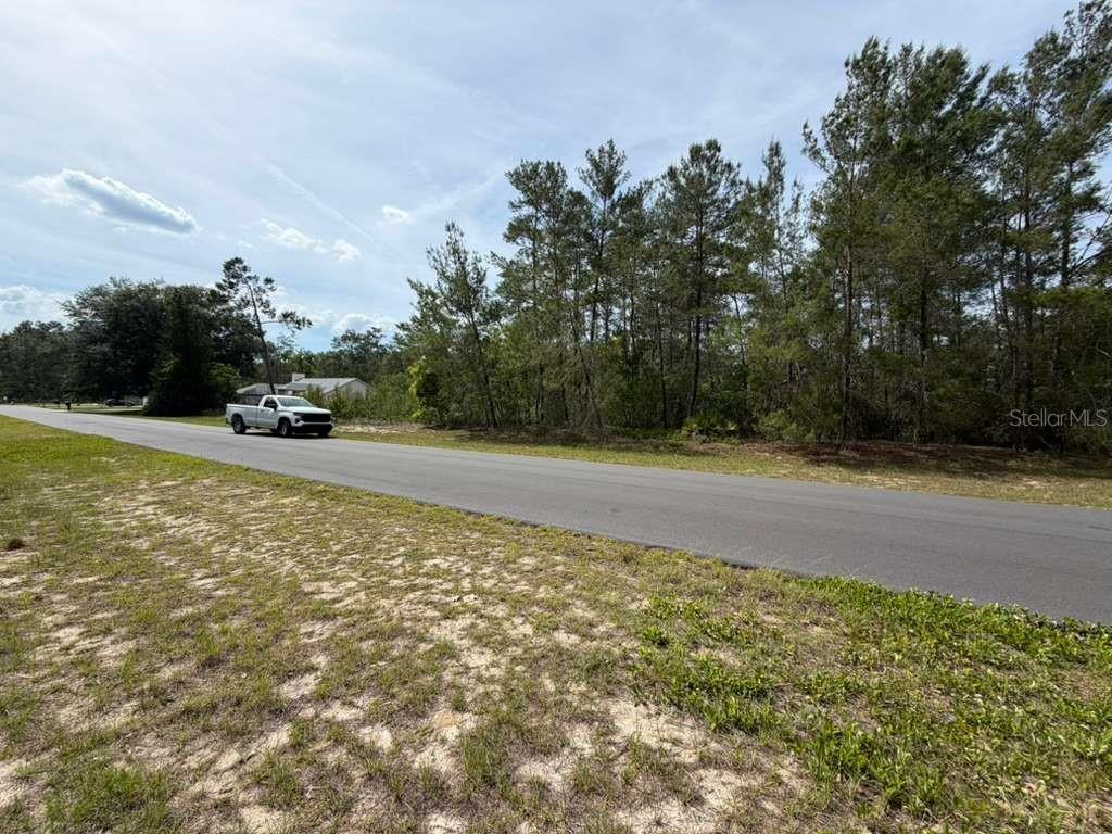 A paved road runs alongside a wooded lot under a partly cloudy sky — TBD SW 41ST CIRCLE, OCALA, FL