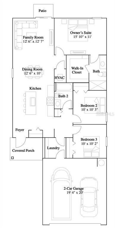 This floor plan shows a single-story home with three bedrooms, two bathrooms, and a garage — 8123 SW 45TH COURT, OCALA, FL