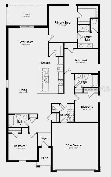 This is a floor plan for a single-story house with four bedrooms and a garage — 13681 TROPICAL BREEZE WAY, HUDSON, FL