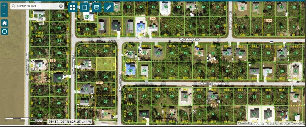This is a satellite map view showing residential lots and street layouts in a neighborhood — 5291 HOFFMAN STREET, PORT CHARLOTTE, FL