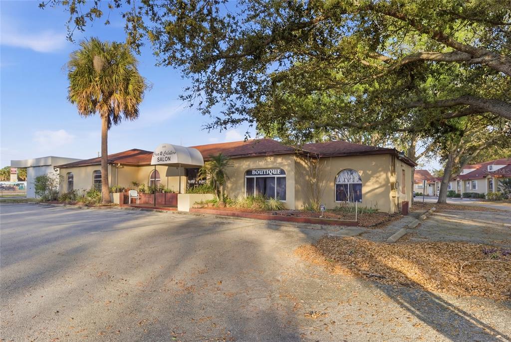 The exterior of a salon building features a tan facade, a palm tree, and parking — 9729 N ARMENIA AVENUE, TAMPA, FL