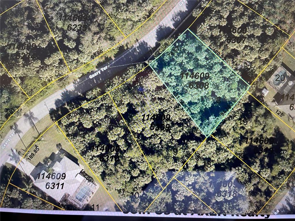 This is an aerial map showing property lot lines and parcel numbers for a wooded area — GEARY TERRACE N, NORTH PORT, FL