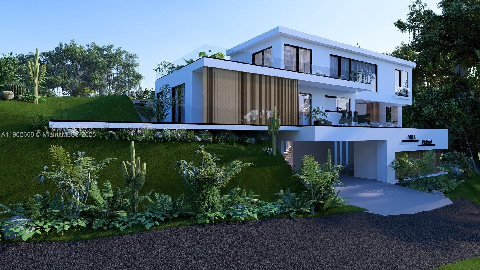 A digital rendering of a modern white multi-story villa situated on a grassy hillside — Bonita Village Las Terrenas, Samana, DR Dom. Rep., DR