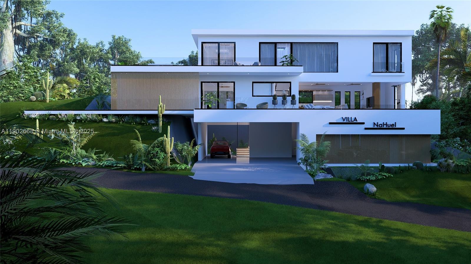 This is a rendering of a modern two-story villa with a garage and landscaping — Bonita Village Las Terrenas, Samana, DR Dom. Rep., DR