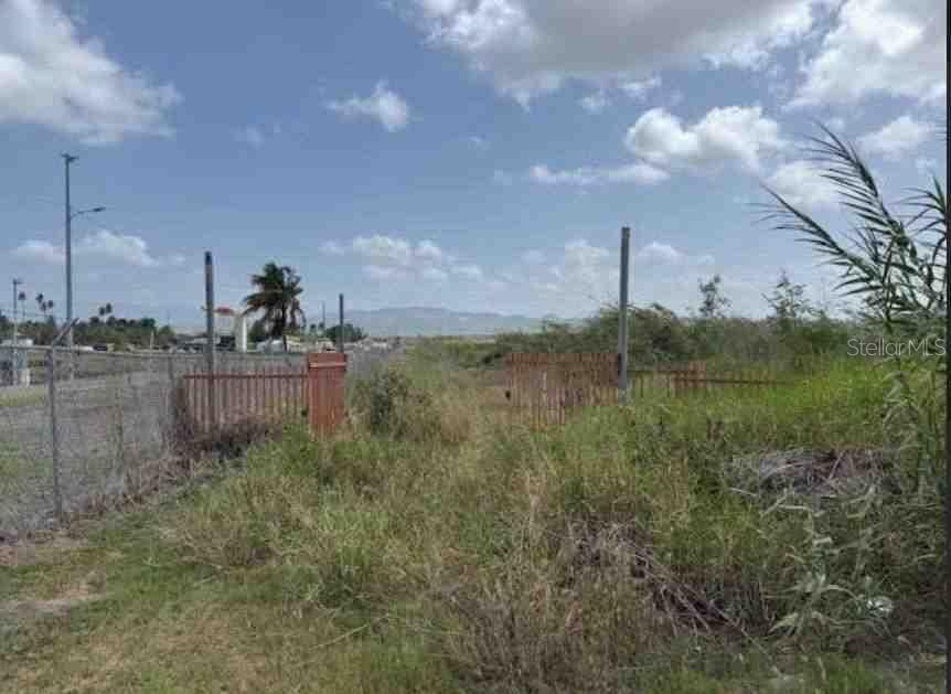 An overgrown, grassy lot features a chain-link fence and a partial metal gate — SR-1, KM. 109.9 RÍO CAÑAS ABAJO, JUANA DIAZ, PR