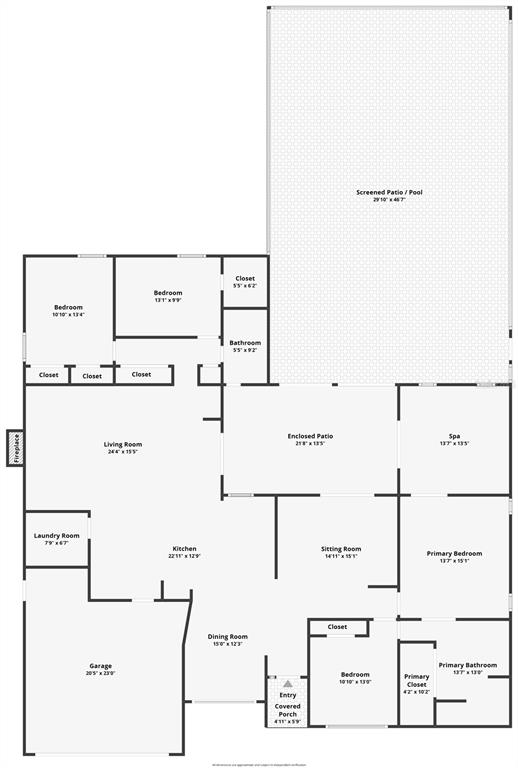This floor plan shows a single-story house layout with a garage, pool, and multiple bedrooms — 14207 ASHBURN PLACE, TAMPA, FL