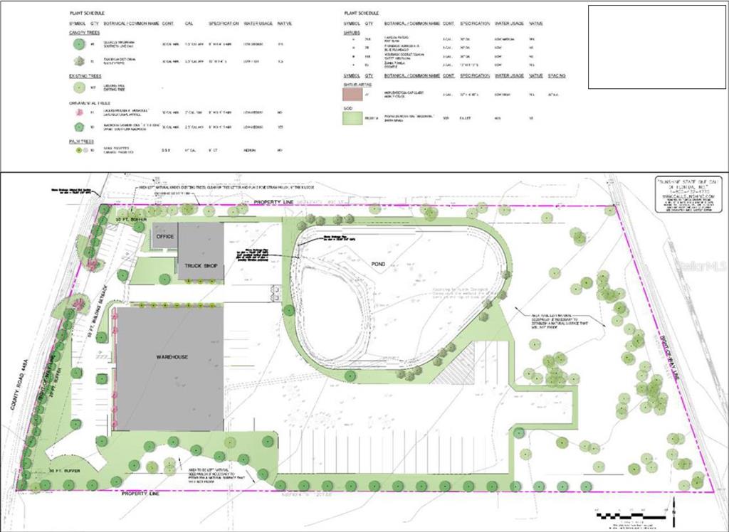 This is a site plan rendering showing a commercial property with buildings, parking, and landscaping — 26034 CR-448A, MOUNT DORA, FL