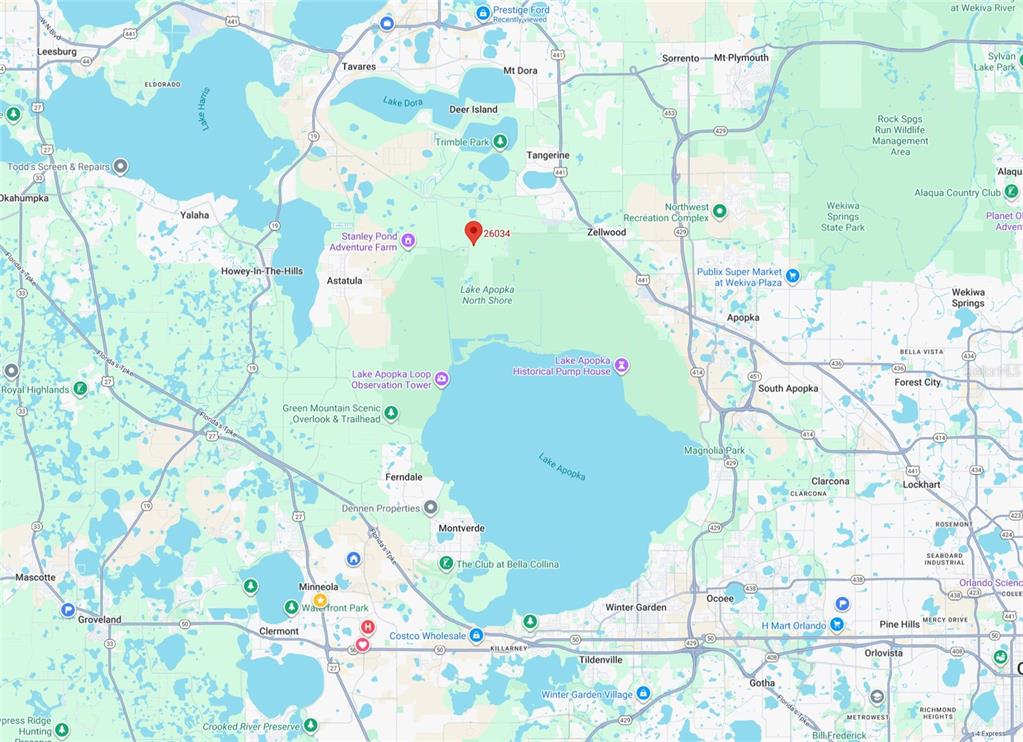 This is a map showing the area surrounding Lake Apopka in Florida — 26034 CR-448A, MOUNT DORA, FL