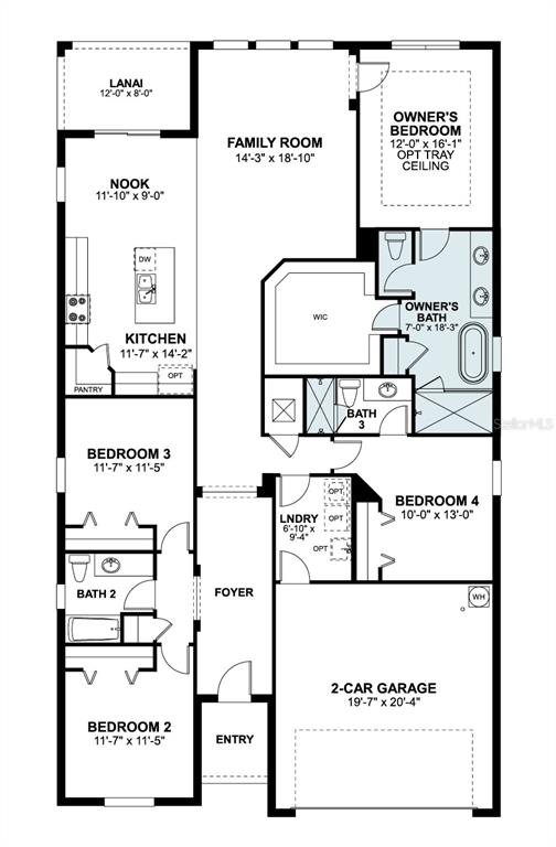 This is a floor plan for a four-bedroom, three-bathroom home with a two-car garage — 1164 BASALT LANE, SANFORD, FL