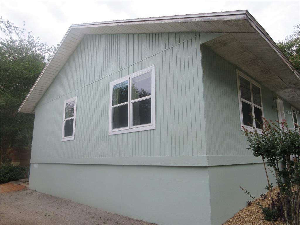 The exterior of a light green house with vertical siding and white-framed windows — 5949 SE 164TH COURT, OCKLAWAHA, FL