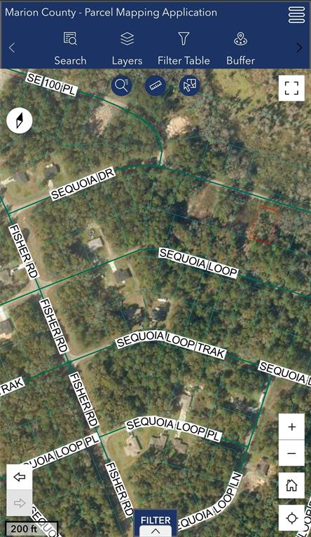 This is a satellite map view of a residential area with highlighted property parcel lines — 320 SEQUOIA DRIVE, OCKLAWAHA, FL