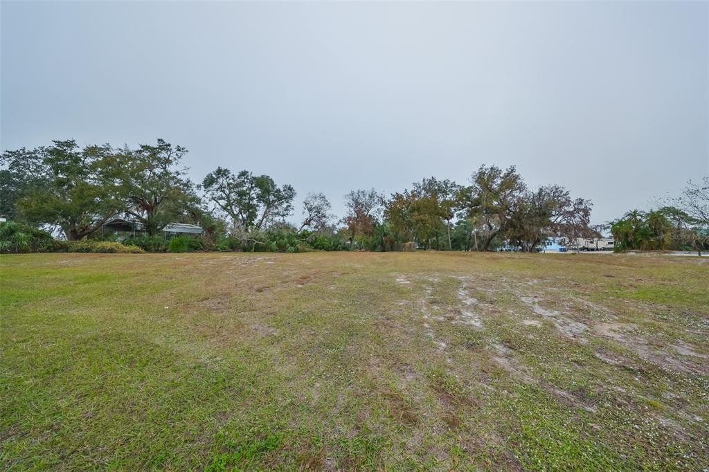 A wide, grassy, vacant lot features scattered trees under an overcast sky — 9423 BULLFROG COURT, GIBSONTON, FL