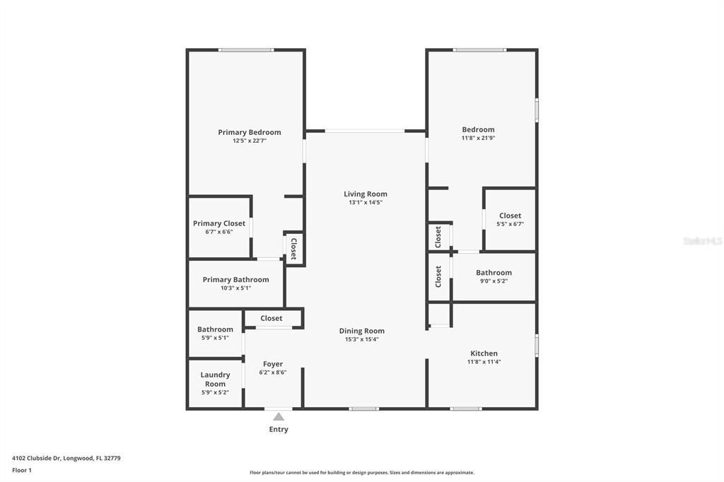 This is a floor plan showing the layout of a residential home — 4102 CLUBSIDE DRIVE, LONGWOOD, FL