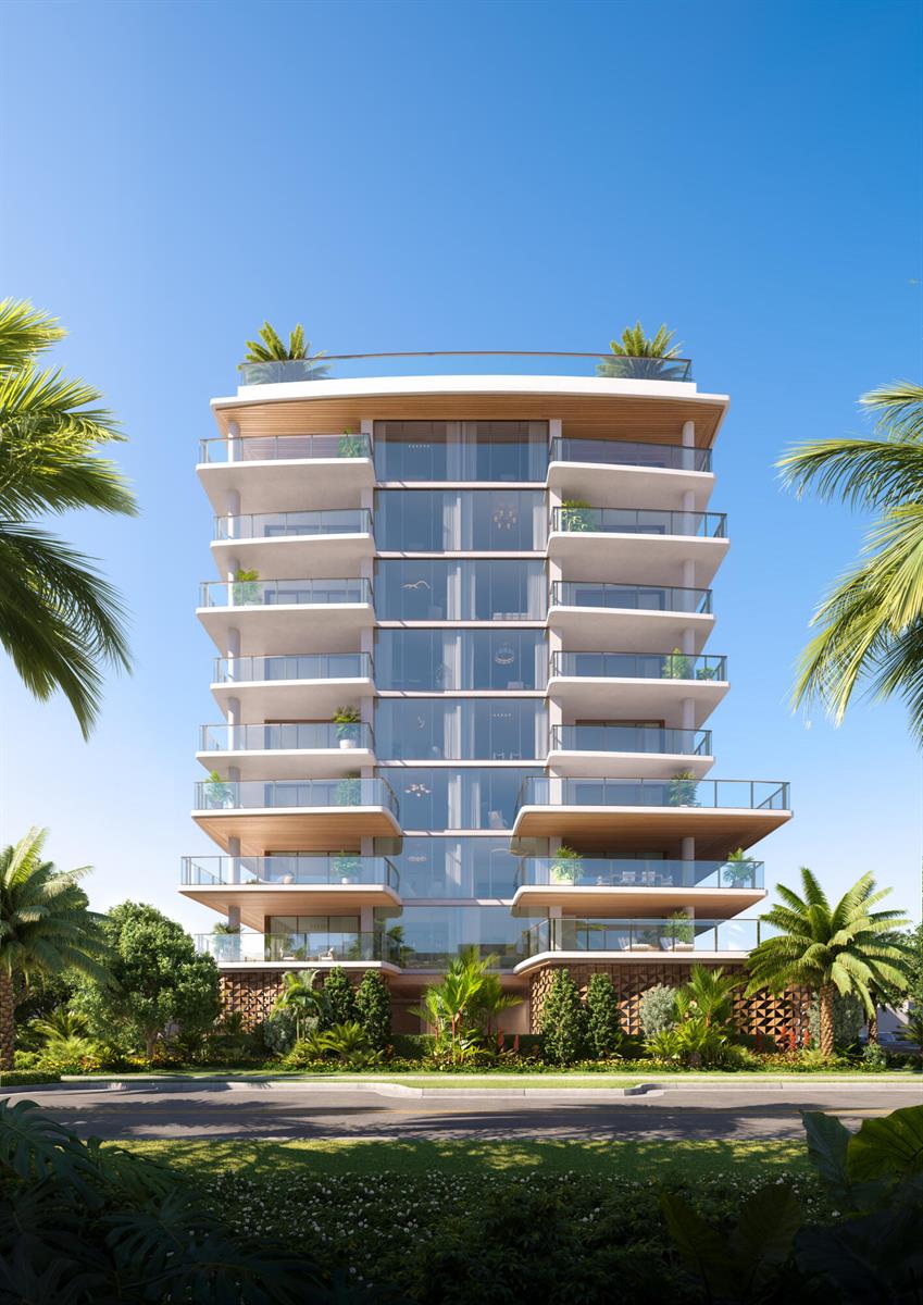 A rendering of a modern multi-story residential building with wrap-around balconies and lush landscaping — 280 E Palmetto Park Road # 31, Boca Raton FL 33432, BOCA RATON, FL