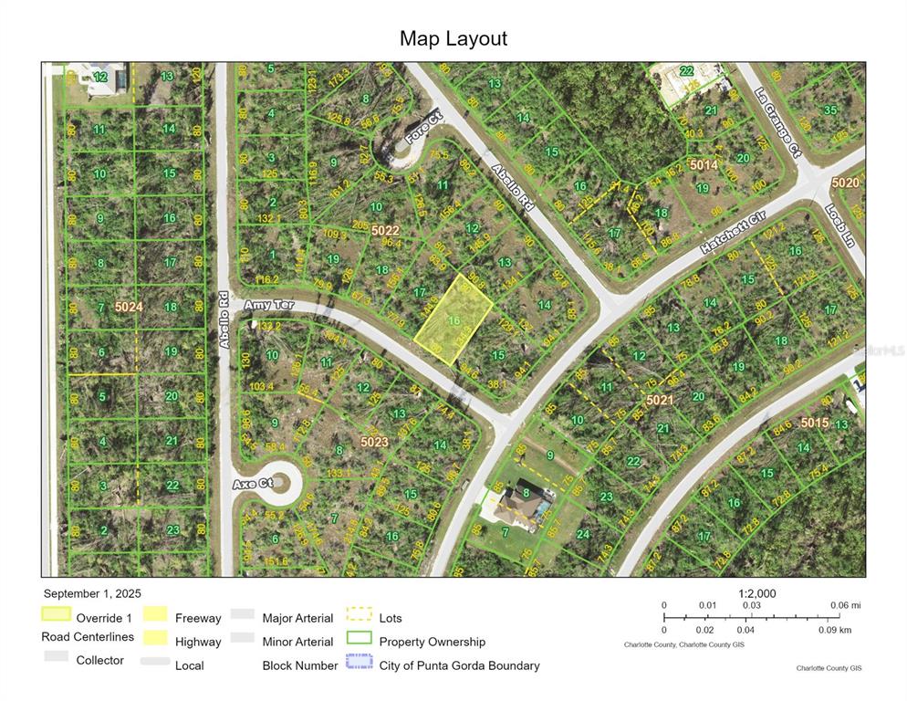 This is a map showing property lot lines and road layouts in a residential area — 10160 AMY TERRACE, PORT CHARLOTTE, FL