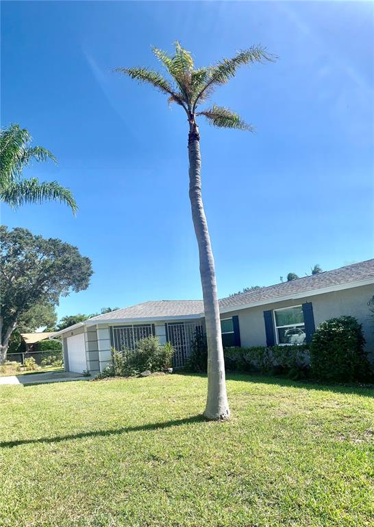 A tall palm tree stands in the front yard of a single-story house — 1714 MEADOWOOD STREET, SARASOTA, FL