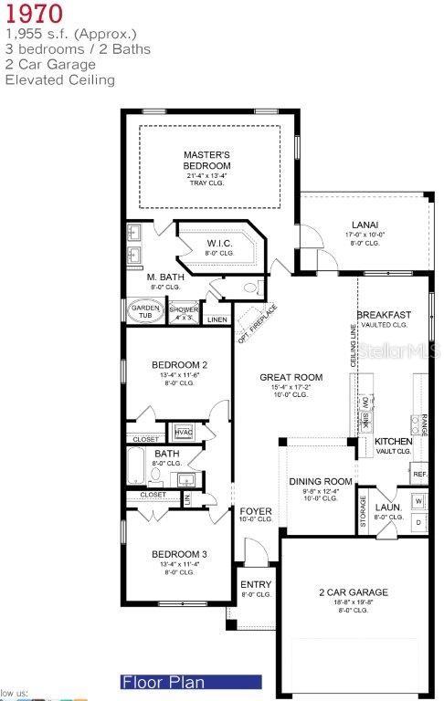 This is a floor plan for a three-bedroom, two-bathroom home with a two-car garage — 12498 LANGLEY DRIVE lot 87, SPRING HILL, FL