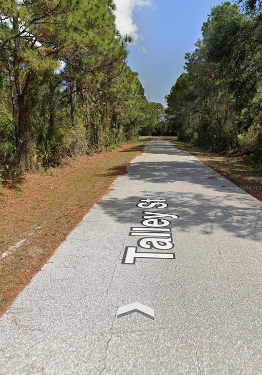 A paved road named Talley St runs through a wooded area with tall pine trees — 7383 TALLEY STREET, PORT CHARLOTTE, FL