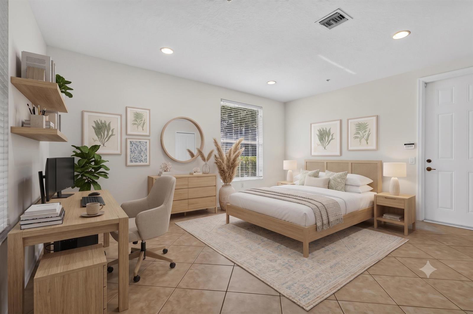 This is a digital rendering of a bedroom featuring light wood furniture and tile flooring — 1213 Via Fatini, Boynton Beach FL 33426, BOYNTON BEACH, FL