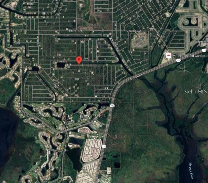 This is an aerial map showing a residential area with a red location pin — 14288 ROTHSCHILD AVENUE, PORT CHARLOTTE, FL