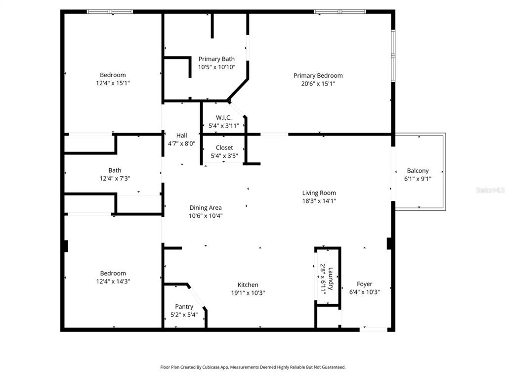 This is a floor plan for a two-bedroom apartment with a balcony and laundry room — 7986 SOUTHERN PINES DRIVE UNIT 536, BROOKSVILLE, FL