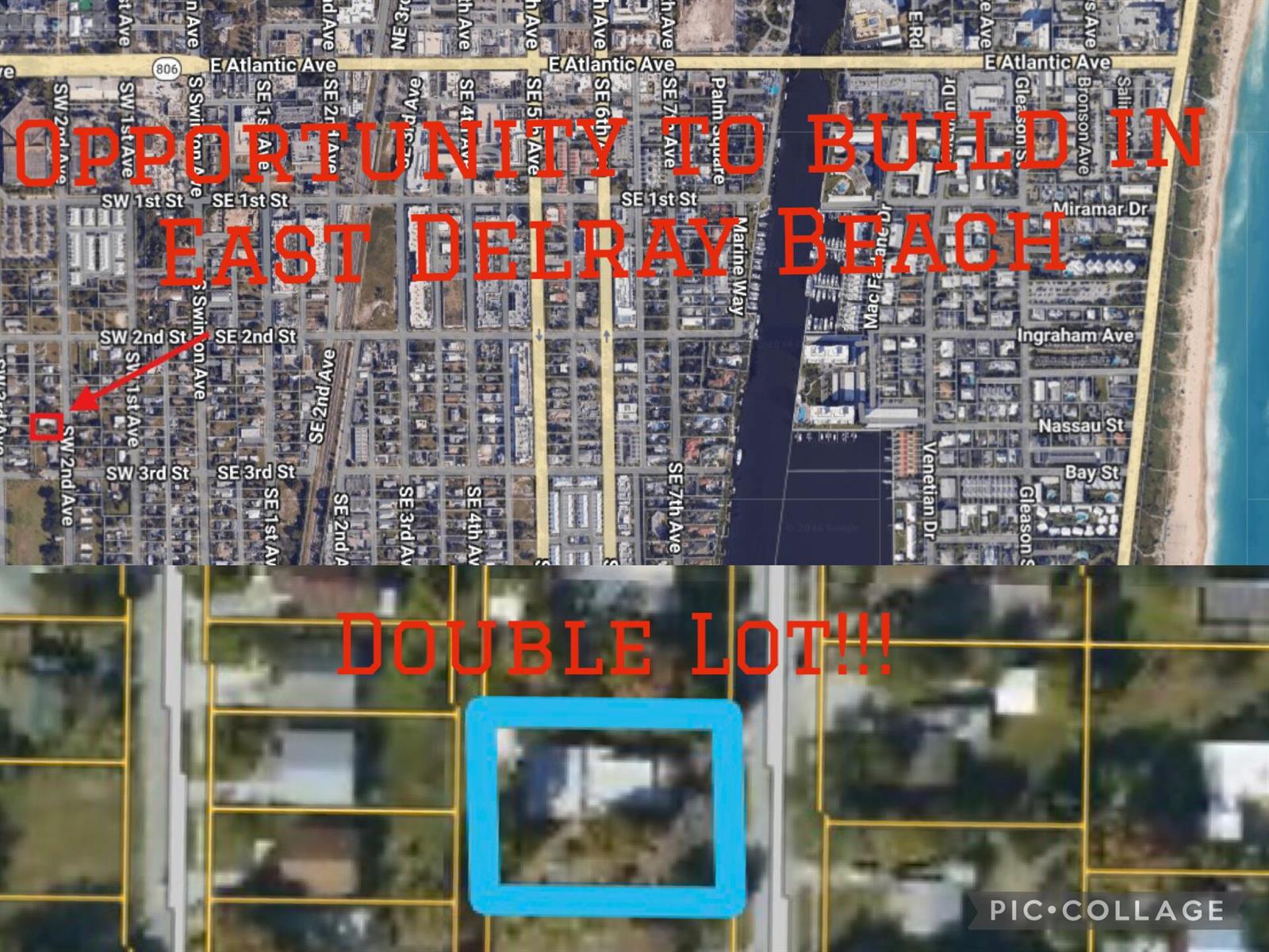 This map shows a highlighted double lot location in East Delray Beach — 216 SW 2nd Avenue, Delray Beach FL 33444, DELRAY BEACH, FL