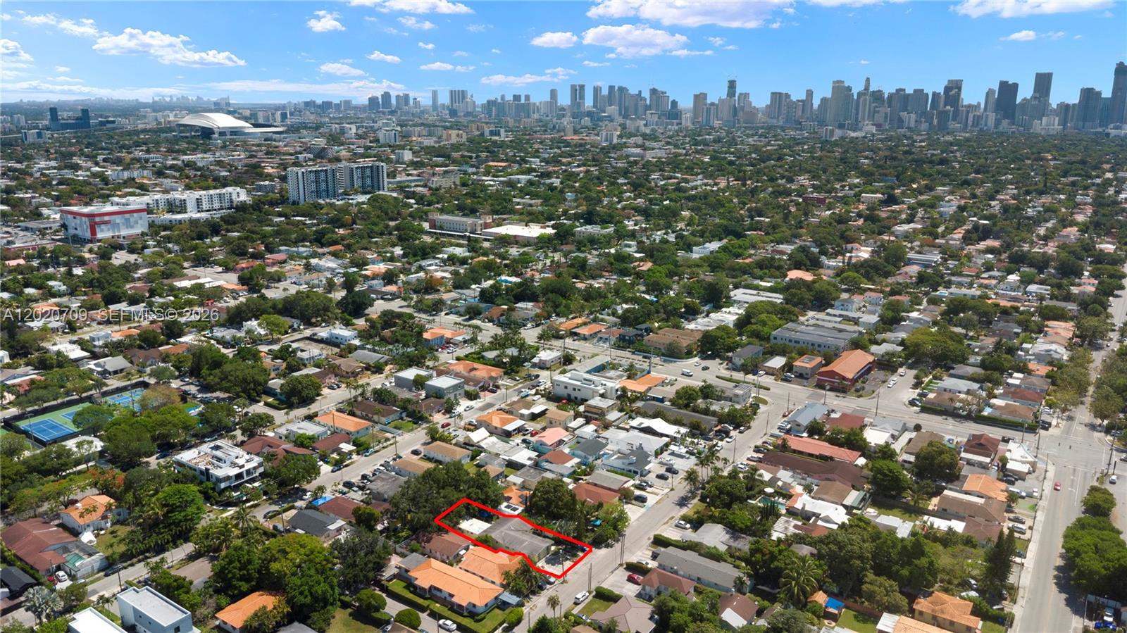An aerial view shows a residential neighborhood with a single-story house outlined in red — 2275 SW 15th St, Miami FL 33145, MIAMI, FL