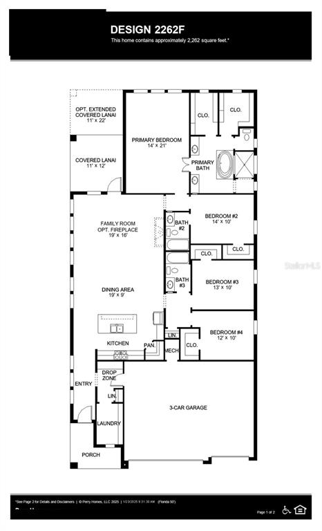 This is a floor plan for a single-story home featuring four bedrooms and a three-car garage — 3817 109TH STREET EAST, PALMETTO, FL