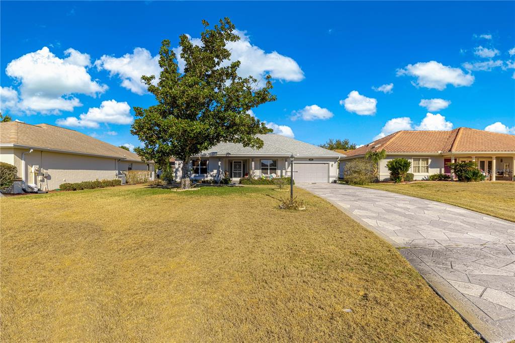 A single-story house with a paved driveway and a large tree in the front yard — 11255 SE 175TH LN, SUMMERFIELD, FL