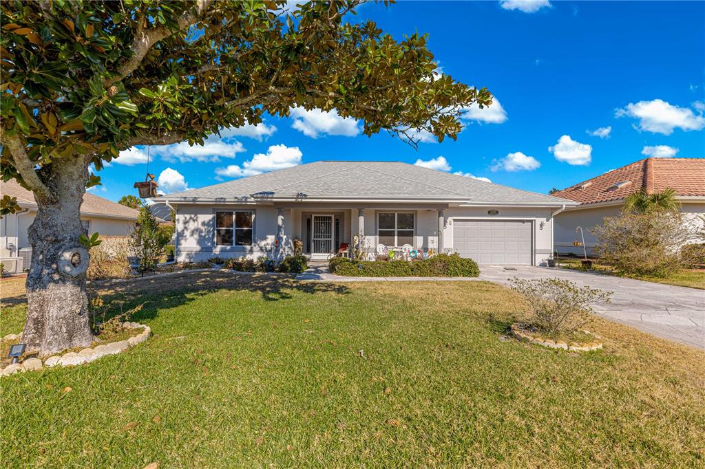 A single-story house with a gray roof, a two-car garage, and a large front tree — 11255 SE 175TH LN, SUMMERFIELD, FL
