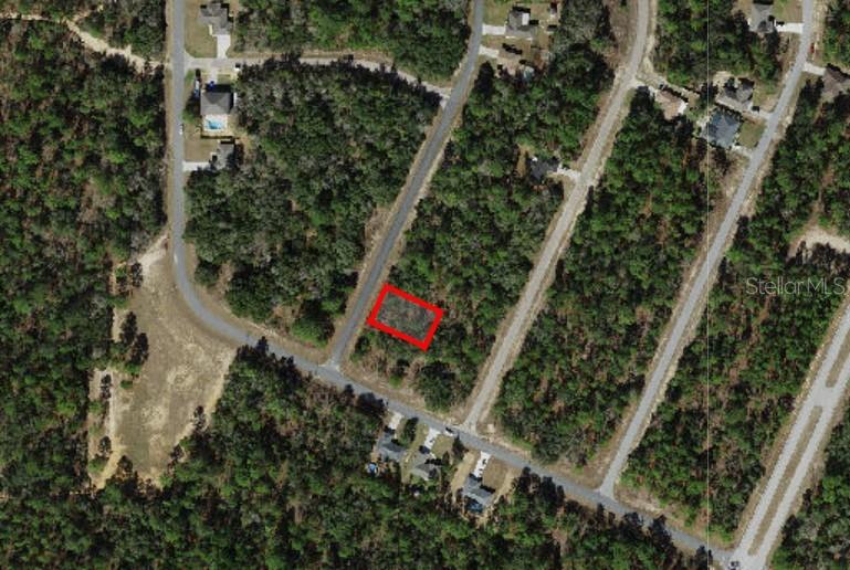 An aerial map view shows a vacant, rectangular lot outlined in red within a wooded neighborhood — 8871 N LISA TERRACE, CITRUS SPRINGS, FL