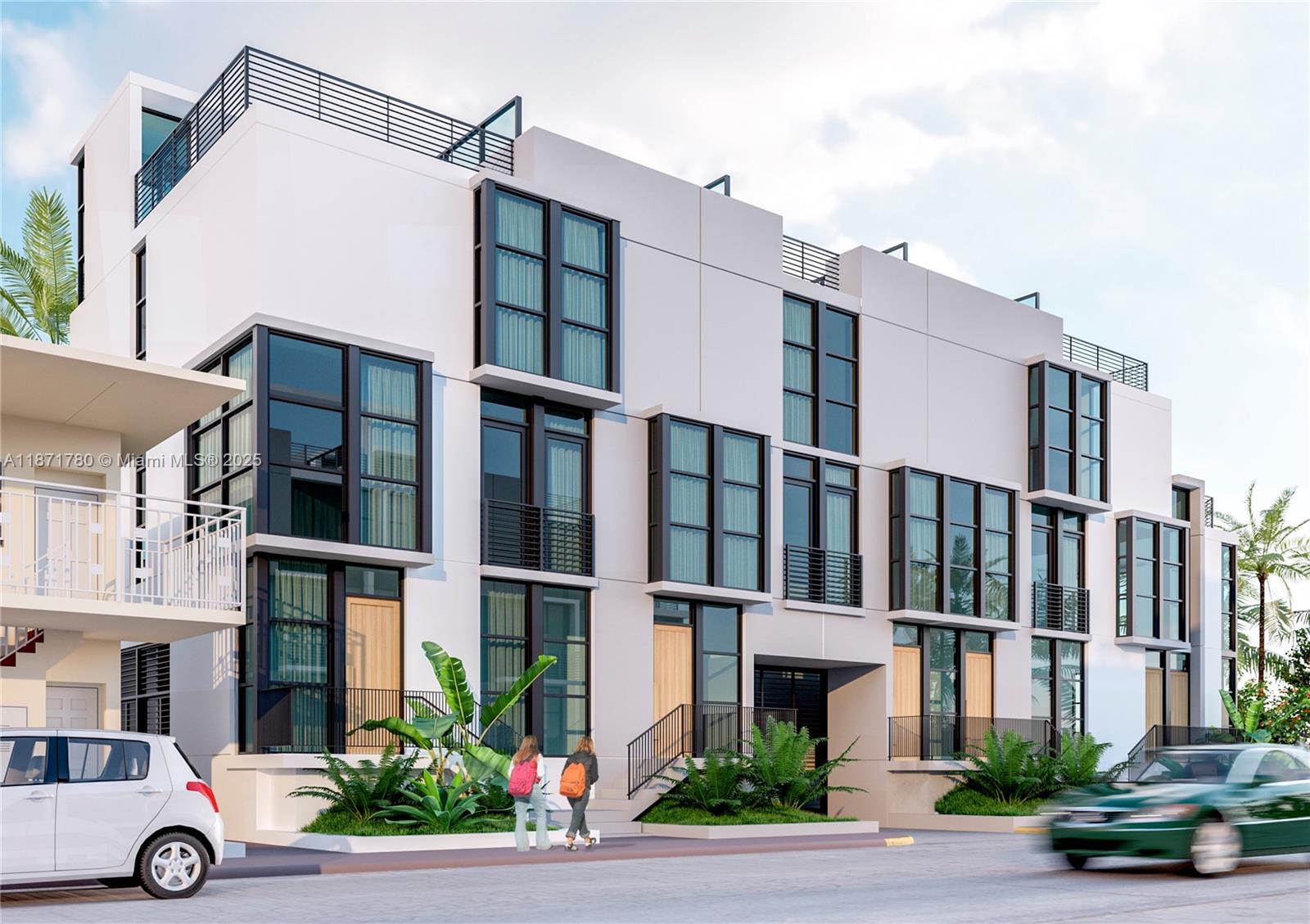 This is a rendering of a modern multi-story townhouse complex with white facades and balconies — 330 76th St # 5, Miami Beach FL 33141, MIAMI BEACH, FL