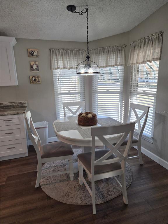 A dining area features a round white table, four chairs, and a pendant light — 508 SAINT ANDREWS BOULEVARD, LADY LAKE, FL