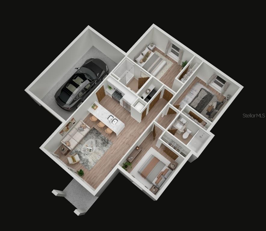 This is a 3D floor plan rendering of a single-story home with a garage — 15090 CANNELL LANE, PORT CHARLOTTE, FL