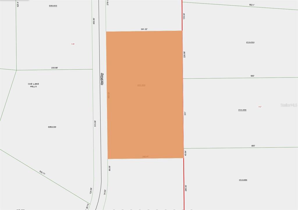 This is a property map showing the boundaries and dimensions of a rectangular land parcel — 143 QUAIL WAY, HAWTHORNE, FL