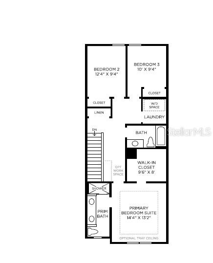 This is a floor plan showing the layout of a three-bedroom residential upper level — 12830 SUNSET WALK DRIVE, WINTER GARDEN, FL