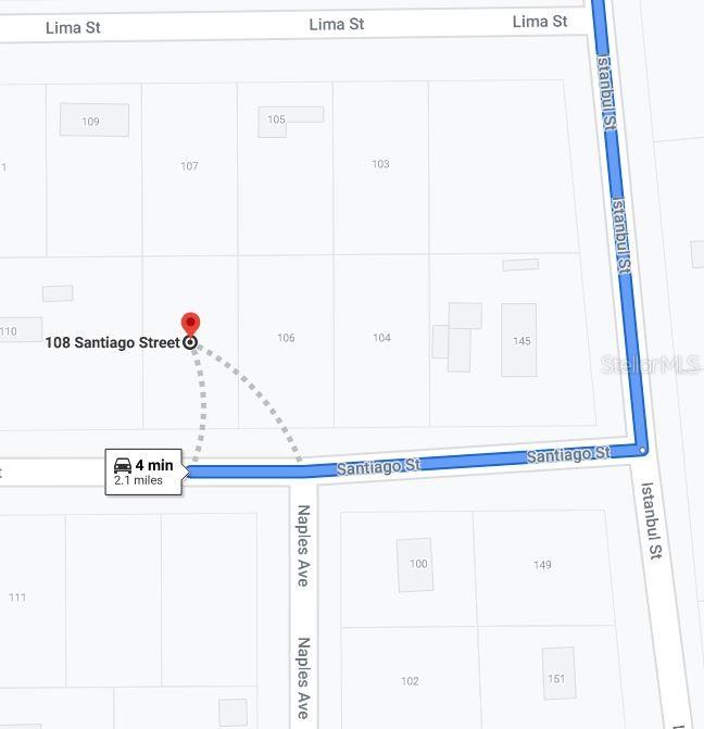 This is a map showing the location of a property relative to nearby streets — 108 SANTIAGO STREET, INTERLACHEN, FL