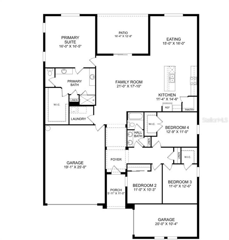 This is a floor plan for a house featuring four bedrooms, a garage, and patio — 12825 TROVITA DRIVE, GRAND ISLAND, FL