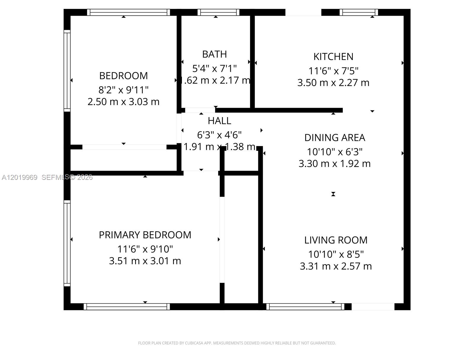 This is a floor plan for a one-bedroom apartment with a kitchen and living area — 3297 SW 26th St, Miami FL 33133, MIAMI, FL