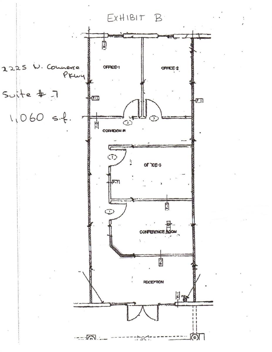 This floor plan shows a commercial office suite with a reception area, conference room, and offices — 2225 N Commerce Parkway # 7, Weston FL 33326, WESTON, FL