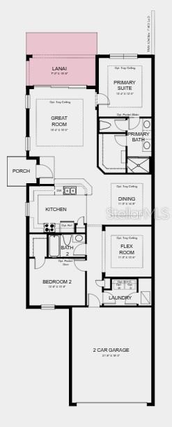 This is a floor plan for a single-story home featuring a two-car garage and lanai — 5380 SPOONFLOWER COURT, ST CLOUD, FL