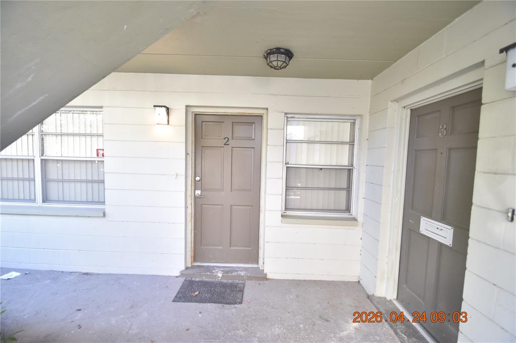 An exterior view of two apartment unit doors labeled 2 and 3 under a covered walkway — 306 DANUBE AVENUE UNIT 2, TAMPA, FL
